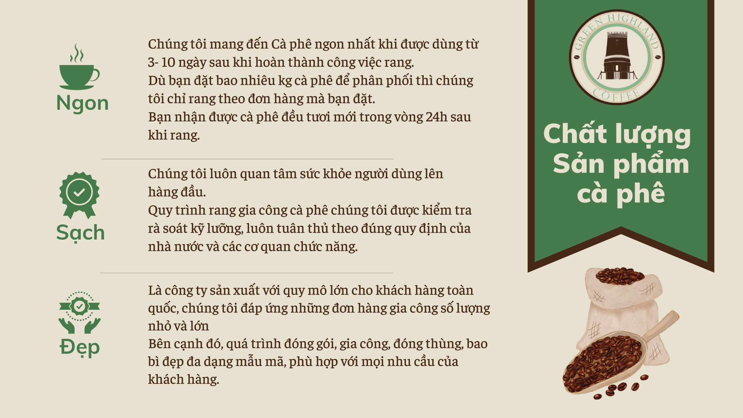 Chất lượng cà phê gia công Green Highland